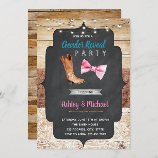 ブーツまたはボウジェンダーのシャワーの招待 招待状 (正面/裏面)