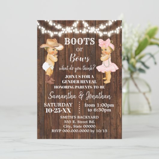 ブーツまたはボウズの国素朴の性別表示 招待状 (スタンド正面)