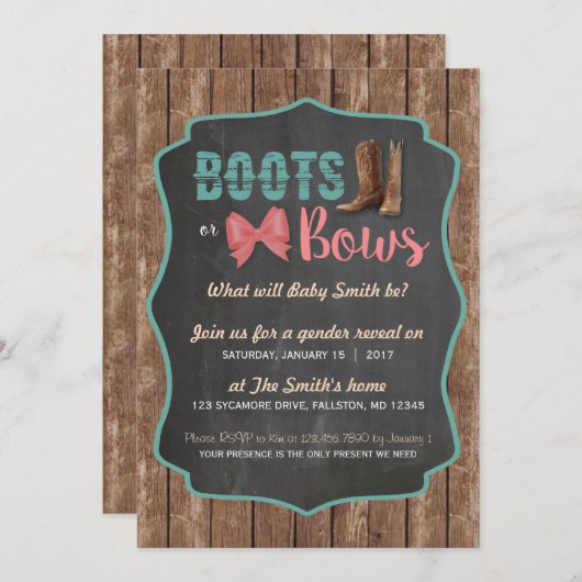ブーツまたはボウズジェンダーリビール招待状 招待状 (正面/裏面)