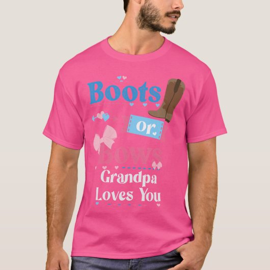 ブーツまたは弓おじいちゃん愛する性別の部分を明かす Tシャツ (正面)