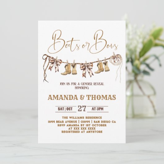 ブーツまたは弓のウェスタンジェンダーの明かす 招待状 (スタンド正面)