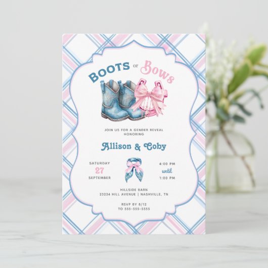 ブーツまたは弓のウェスタンジェンダーの明かす 招待状 (スタンド正面)