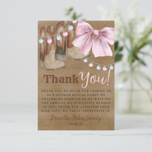 ブーツまたは弓のジェンダーはサンキューカードを明らかにする。 サンキューカード (スタンド正面)