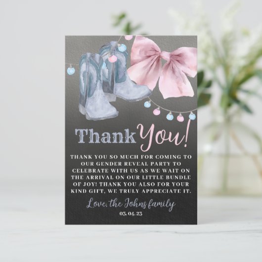 ブーツまたは弓のジェンダーはサンキューカードを明らかにする。 サンキューカード (スタンド正面)