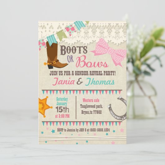 ブーツまたは弓の性別が明らかにする 招待状 (スタンド正面)