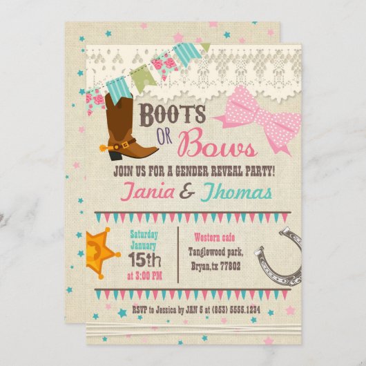 ブーツまたは弓の性別が明らかにする 招待状