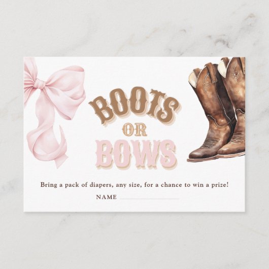 ブーツまたは弓ジェンダーおむつラッフルを明らかにする エンクロージャーカード (正面)