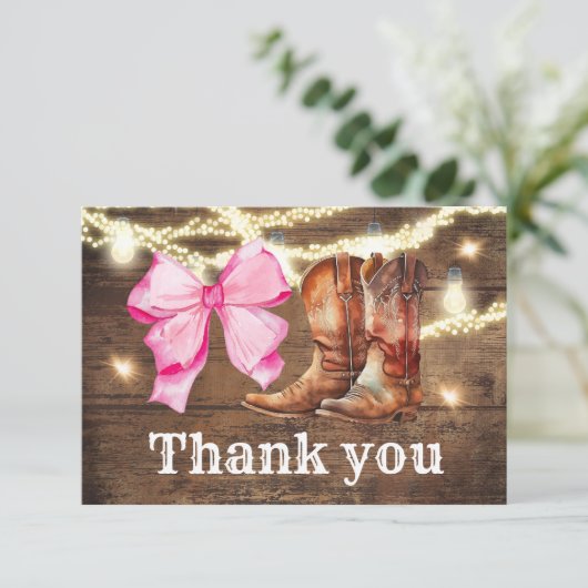 ブーツまたは弓ジェンダーがパーティーサンキューカードを明らかにする サンキューカード (スタンド正面)