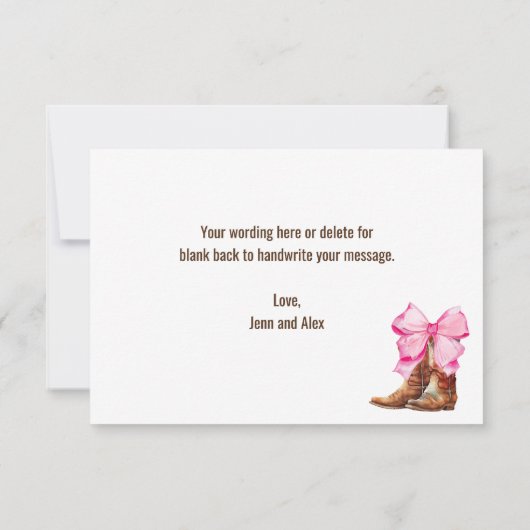 ブーツまたは弓ジェンダーがパーティーサンキューカードを明らかにする サンキューカード (裏面)