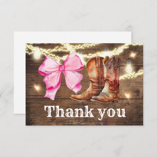 ブーツまたは弓ジェンダーがパーティーサンキューカードを明らかにする サンキューカード (正面/裏面)