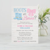 ブーツまたは弓ジェンダーが赤ちゃん素朴のシャワーを明かす 招待状 (スタンド正面)