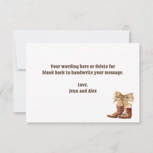 ブーツまたは弓ジェンダーの表示サンキューカード サンキューカード (裏面)