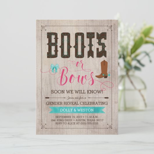 ブーツまたは弓ジェンダーの表示招待状 招待状 (スタンド正面)