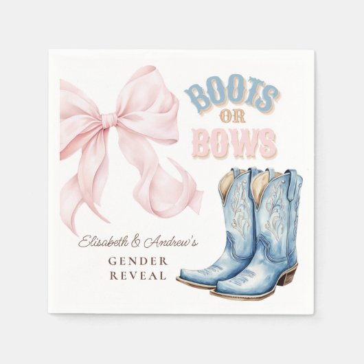 ブーツまたは弓ジェンダーの表示 スタンダードカクテルナプキン (正面)