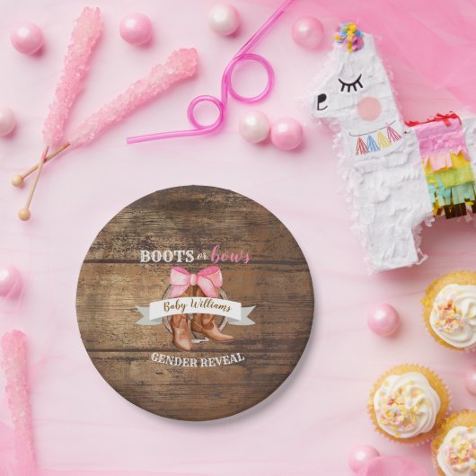 ブーツまたは弓ジェンダーの表示 ペーパープレート (パーティー)