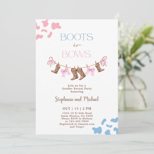 ブーツまたは弓ジェンダーの表示 招待状 (スタンド正面)