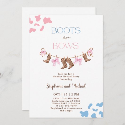 ブーツまたは弓ジェンダーの表示 招待状 (正面/裏面)