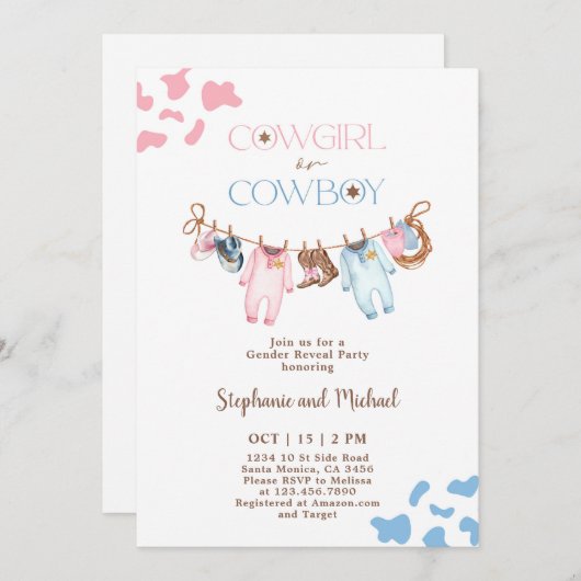 ブーツまたは弓ジェンダーの表示 招待状 (正面/裏面)