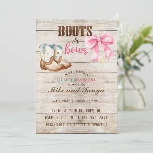 ブーツまたは弓ジェンダーは、招待、招待状を明らかにする。 招待状 (スタンド正面)