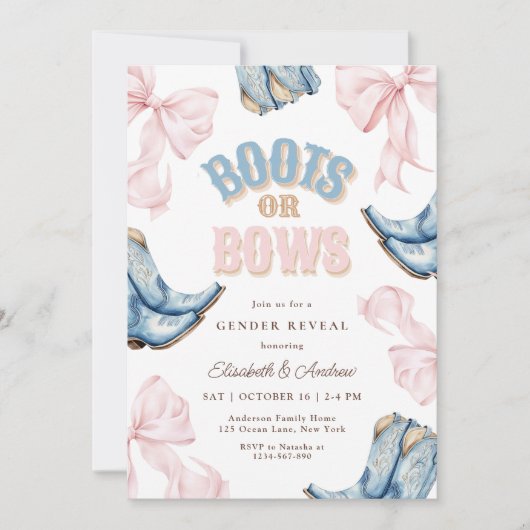 ブーツまたは弓ジェンダーリビール招待状 招待状 (正面)