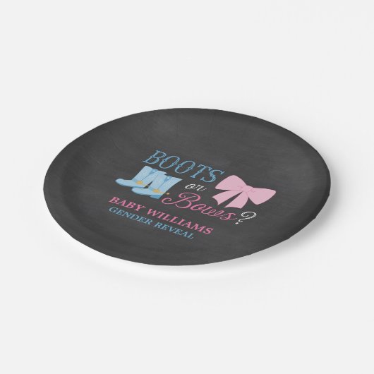 ブーツまたは弓ジェンダー明らかにパーティー赤ちゃんシャワー ペーパープレート (アングル)