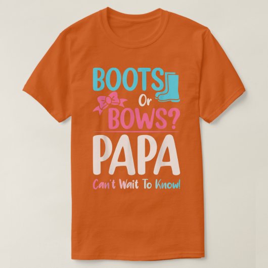 ブーツまたは弓パパジェンダー妊娠の発表 Tシャツ (デザイン正面)