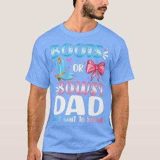 ブーツまたは弓パパジェンダー赤ちゃんシャワー妊娠を明らかにする Tシャツ