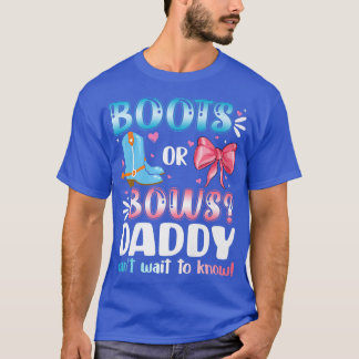 ブーツまたは弓パパ性別が赤ちゃんシャワーのプリプレグを明らかにする Tシャツ