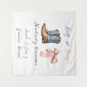 ブーツまたは弓ブルーとピンクのジェンダーが背景を明らかにする タペストリー (正面(横))