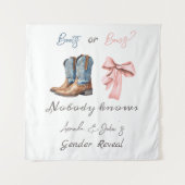 ブーツまたは弓ブルーとピンクのジェンダーが背景を明らかにする タペストリー (正面)