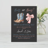 ブーツまたは弓ブルーピンクの少年の女の子のジェンダーを明らかにする 招待状 (スタンド正面)