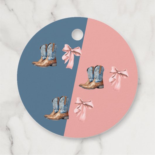 ブーツまたは弓ブルーピンクジェンダー表示パーティー フェイバータグ (裏面)
