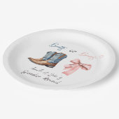 ブーツまたは弓ブルーピンクジェンダー表示パーティー ペーパープレート (アングル)