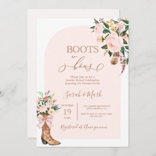 ブーツまたは弓ベビーシャワーガール 招待状 (正面/裏面)