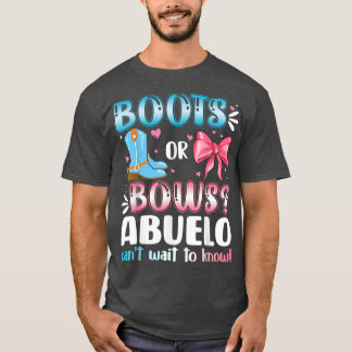ブーツまたは弓Abueloジェンダーが赤ちゃんのシャワー前を明らかにする Tシャツ