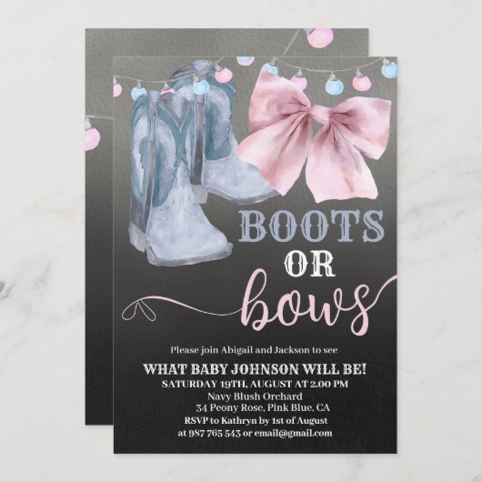 ブーツまたは湾曲性別の表示の招待。 招待状 (正面/裏面)