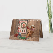 ブーツを履くカウボーイブーツのクリスマス女性のカーボーイ カード (正面)