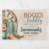 ブーツアンドバブリーサボテン女性のカーボーイウェスタン誕生日 スパークリングワインラベル (シングルラベル)
