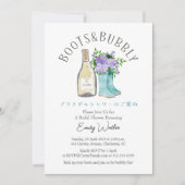 ブーツアンドバブリーブライダルシャワーブルーシャンパン 招待状 (正面)