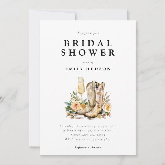 ブーツアンドバブルウェスタンブライダルシャワー 招待状 (正面)