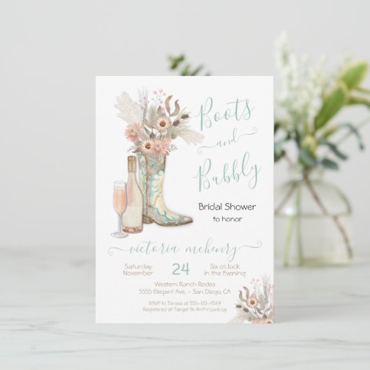 ブーツアンドバブルウェスタン女性のカーボーイブライダルシャワー 招待状 (スタンド正面)
