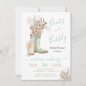 ブーツアンドバブルウェスタン女性のカーボーイブライダルシャワー 招待状 (正面)