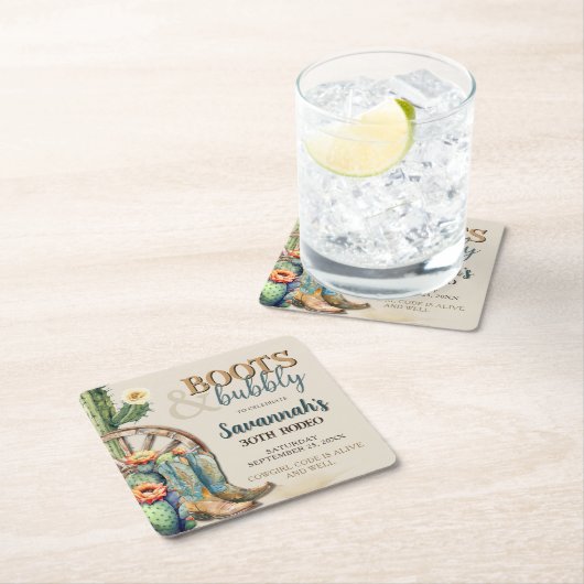 ブーツアンドバブルカントリー女性のカーボーイウェスタン誕生日 スクエアペーパーコースター (インサイチュ)