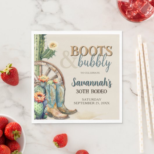 ブーツアンドバブルカントリー女性のカーボーイウェスタン誕生日 スタンダードランチョンナプキン (インサイチュ)