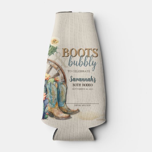 ブーツアンドバブルカントリー女性のカーボーイウェスタン誕生日 ボトルクーラー (正面)
