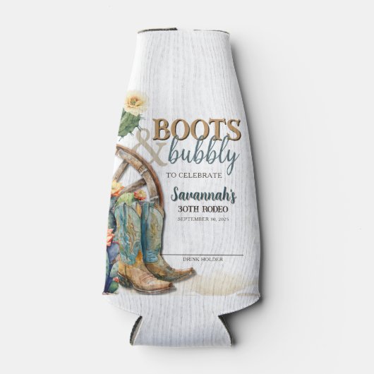 ブーツアンドバブルロデオ女性のカーボーイウェスタン誕生日 ボトルクーラー (正面)