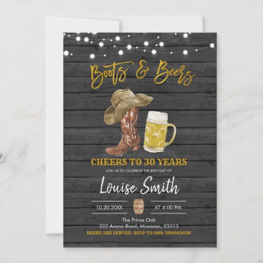 ブーツアンドビアーズアダルト誕生日招待状 招待状 (正面)