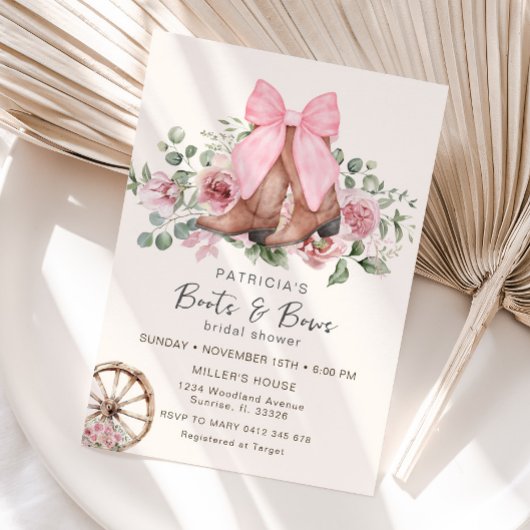 ブーツアンドボーズピンク女性のカーボーイブライダルシャワー 招待状