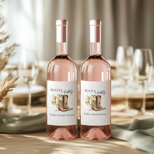 ブーツエレガントと泡立ちブライダルシャワー ワインラベル