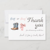ブーツエレガントまたは弓ブルーピンク性別リビール サンキューカード (正面)
